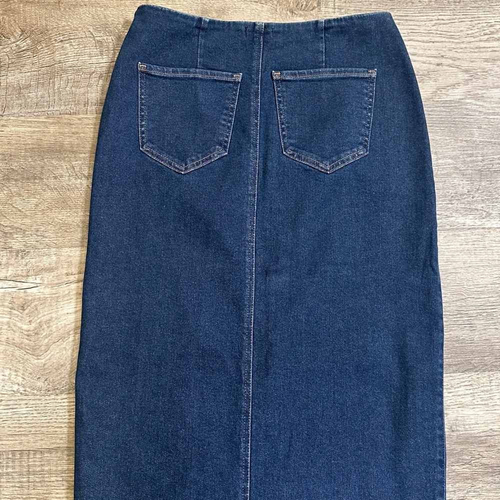 Express Maxi Skirt Womens 4 Hyper Sculpt Stretch Denim Front Slit Zip - Picture 3 of 12